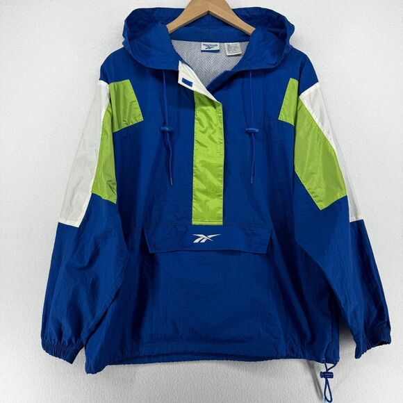 Reebok Other - REEBOK Jacket Mens M Hoodie Windbreaker Vented Mesh Nylon Rain Coat Blue VTG